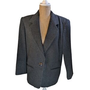 VTG SAKS FIFTH AVE PETITE Women's Charcoal Wool Cashmere Single Button Blazer 12